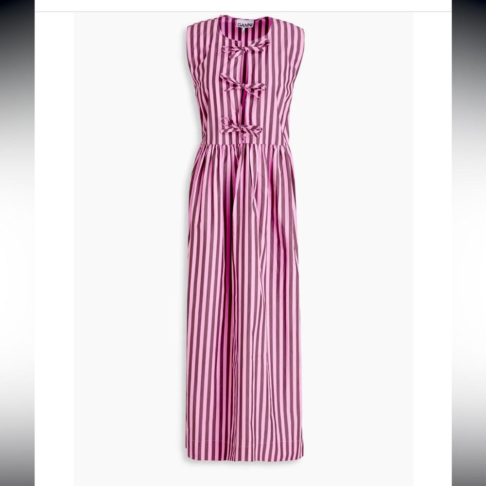 Ganni Pink and White Striped Maxi Dress